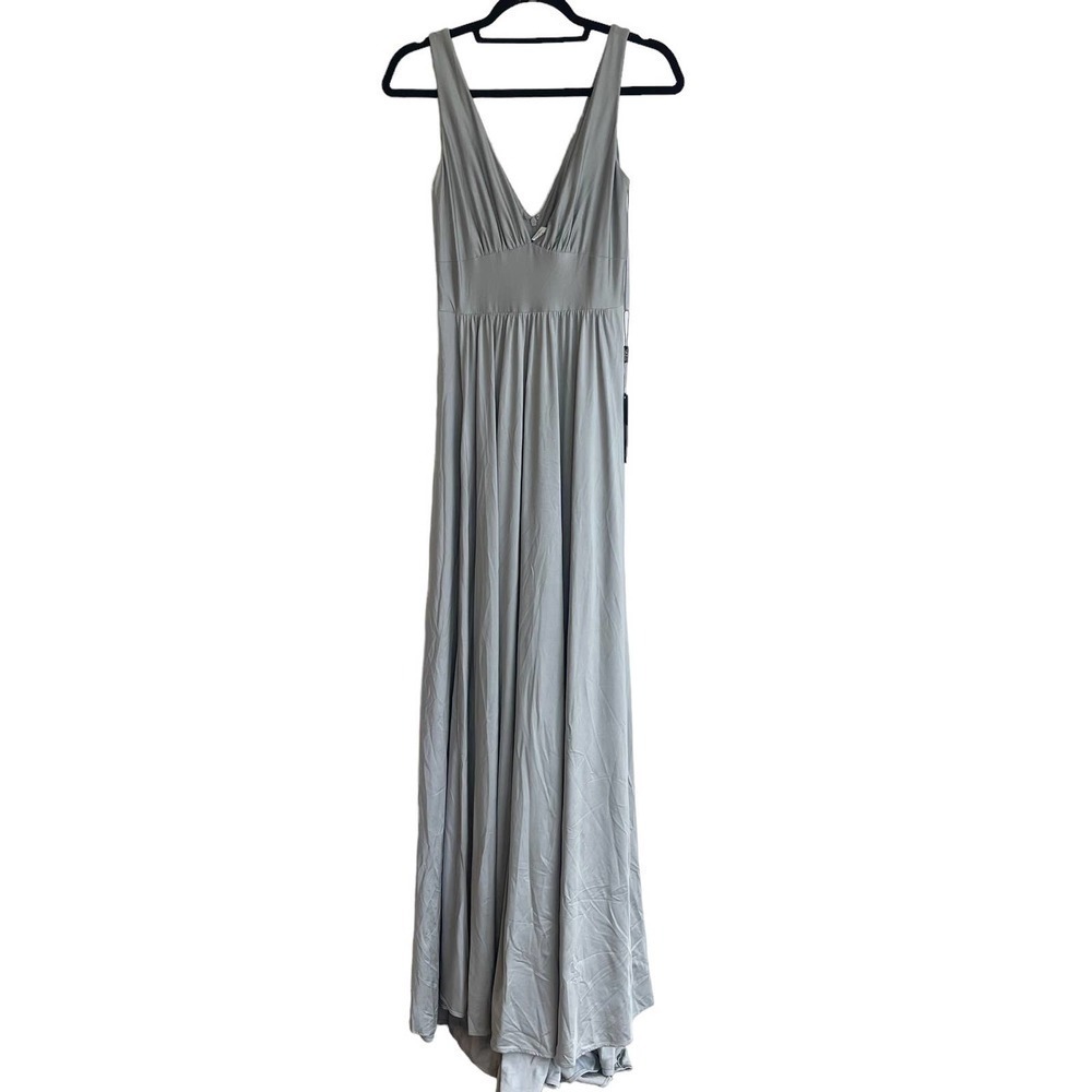 LA FEMME Women's Gray Plunge Neck A-Line Gown Size 6 NWT - Picture 6 of 10